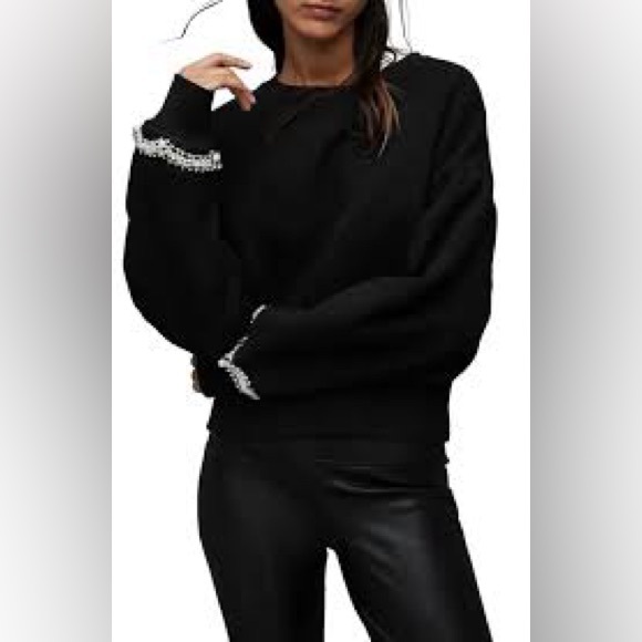 All Saints | NWT Black Embellished Robin Sweater - Picture 2 of 10